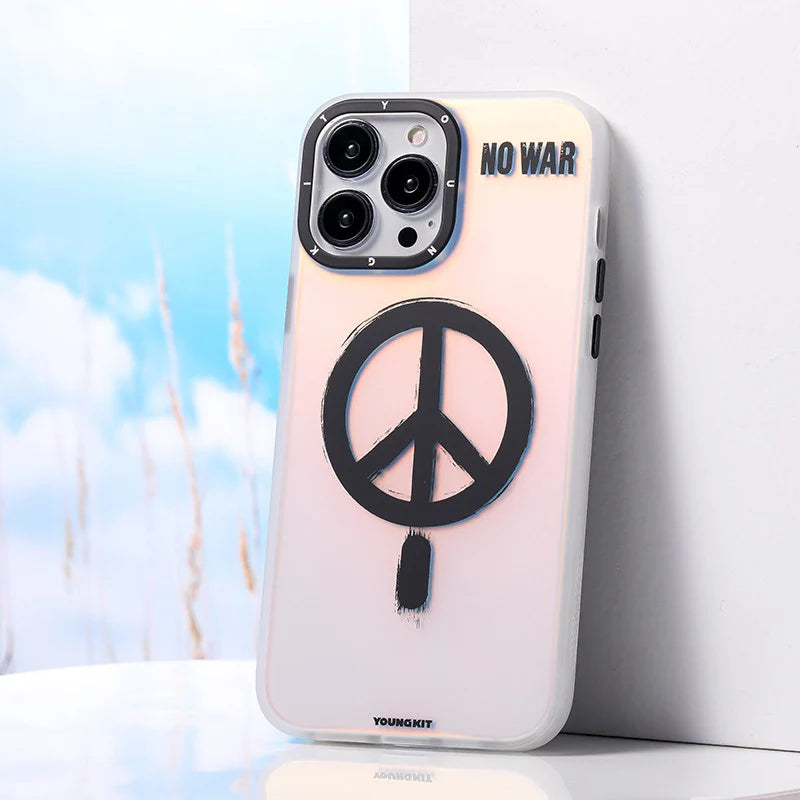 iPhone 13 Pro Hülle YOUNGKIT Make Peace Not War Magsafe / White
