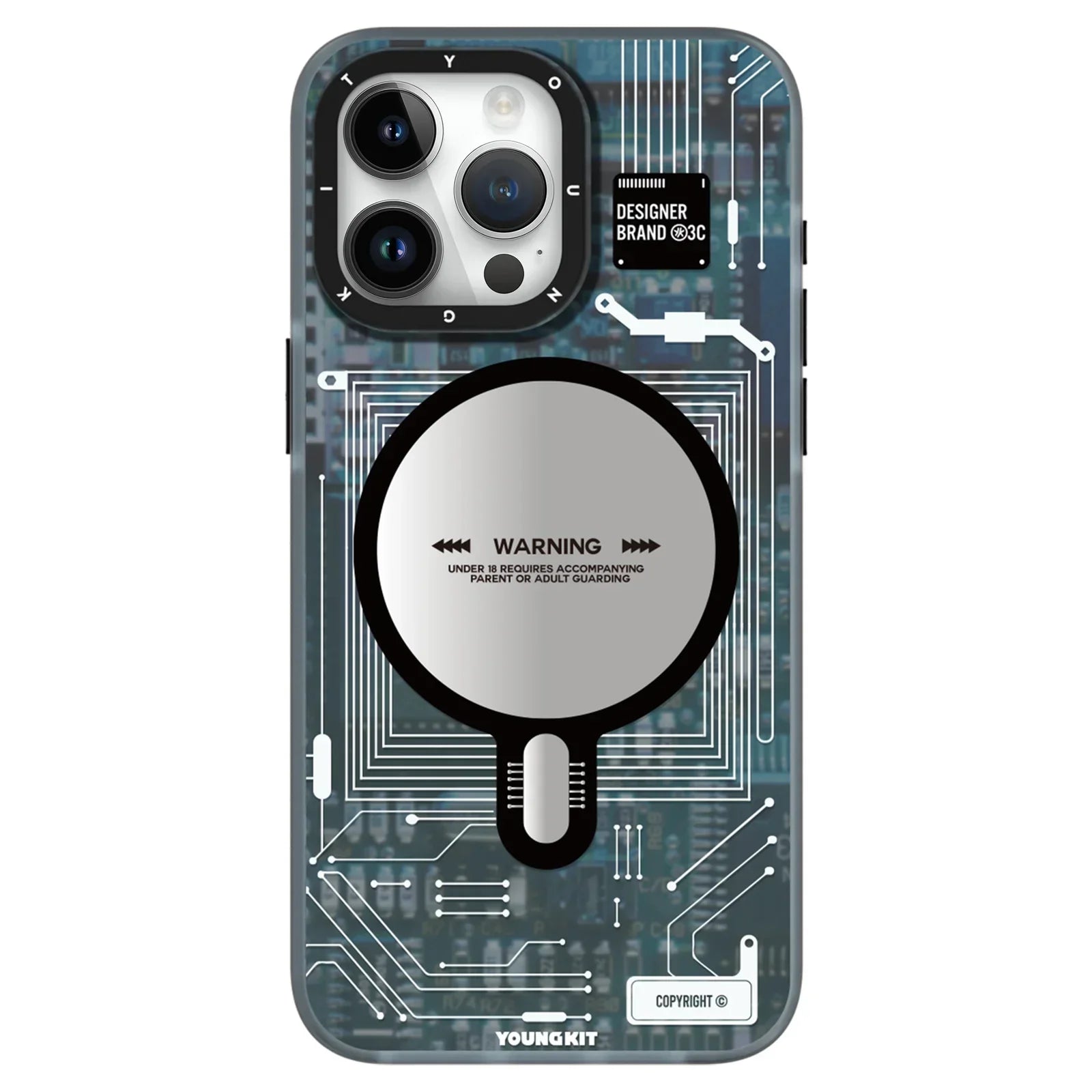 iPhone 15 Pro Hülle YOUNGKIT Cyberpunk Futuristic Circuit Magsafe / Blue