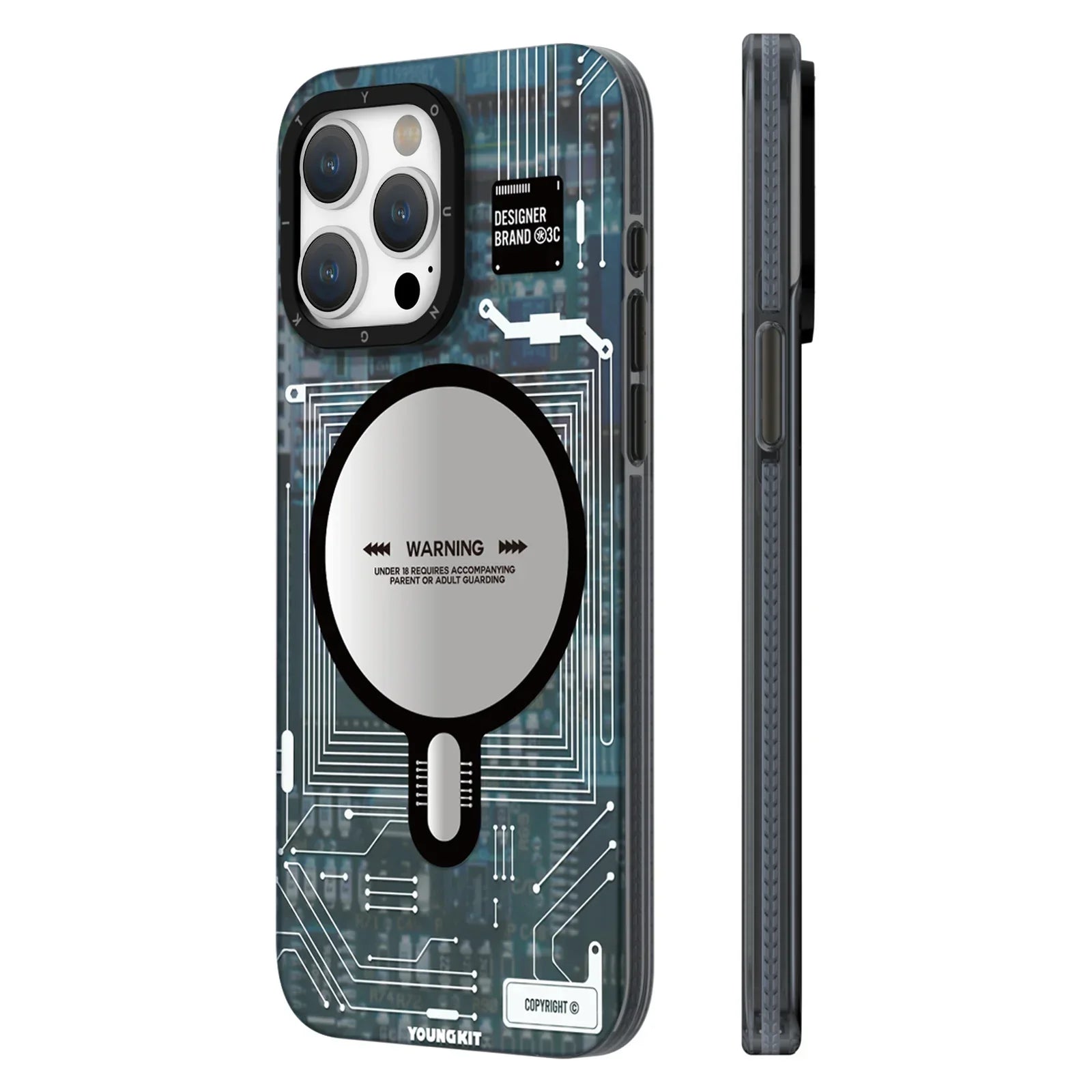 iPhone 15 Pro Hülle YOUNGKIT Cyberpunk Futuristic Circuit Magsafe / Blue