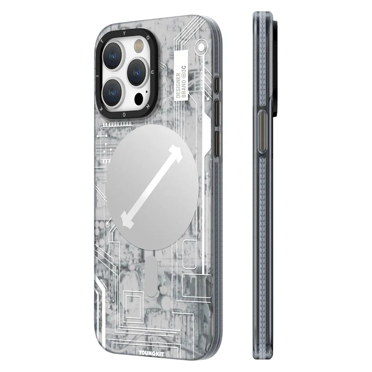 iPhone 15 Pro Max Hülle YOUNGKIT Cyberpunk Futuristic Circuit Magsafe / White