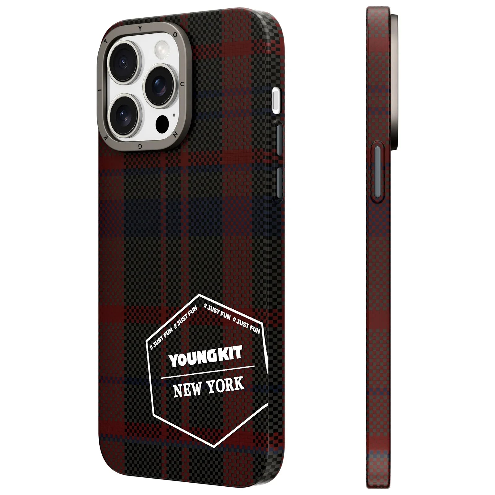iPhone 14 Pro Hülle YOUNGKIT Kevlar® 1500D MagSafe Retro Plaid / Red