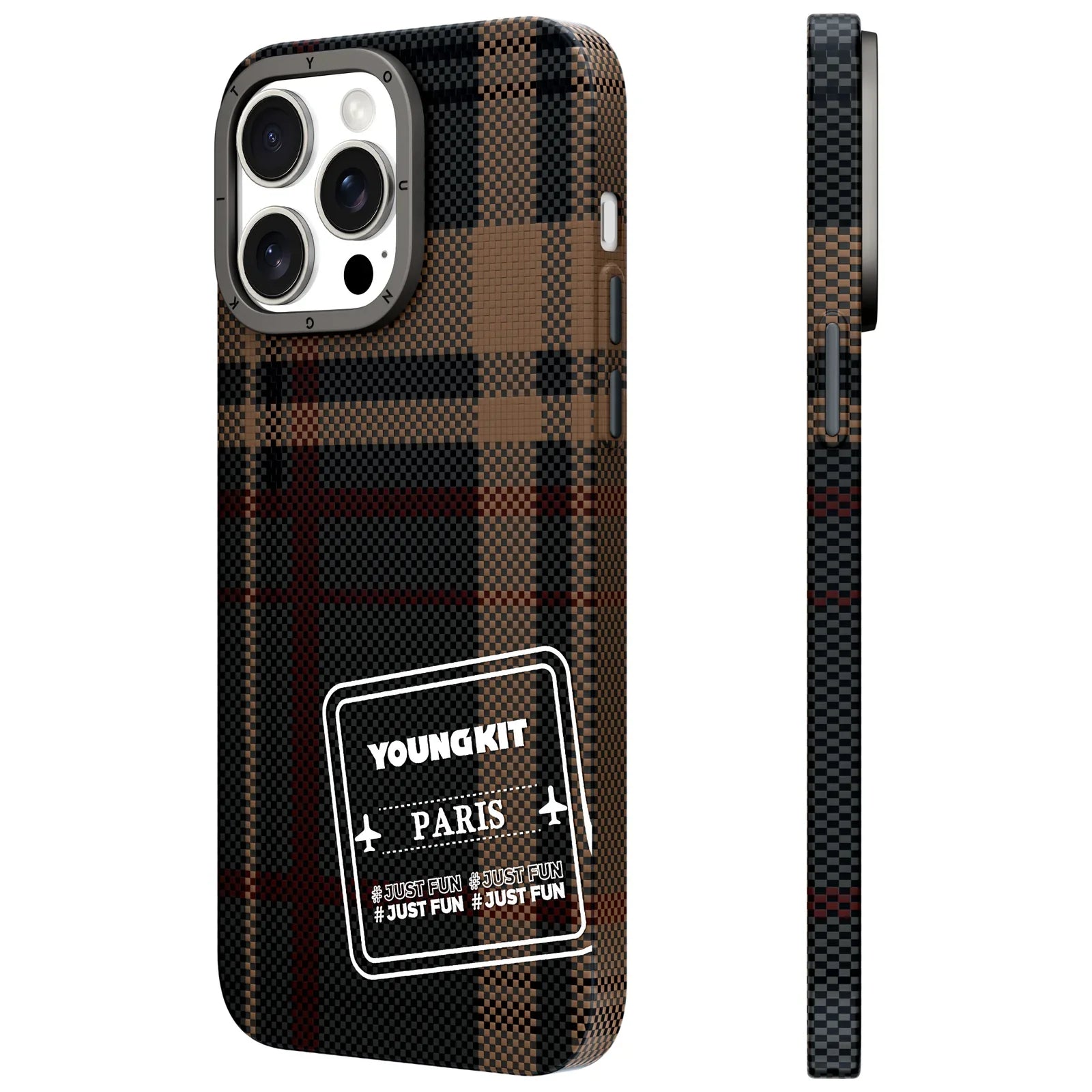 iPhone 15 Pro Hülle YOUNGKIT Kevlar® 1500D MagSafe Retro Plaid / Brown