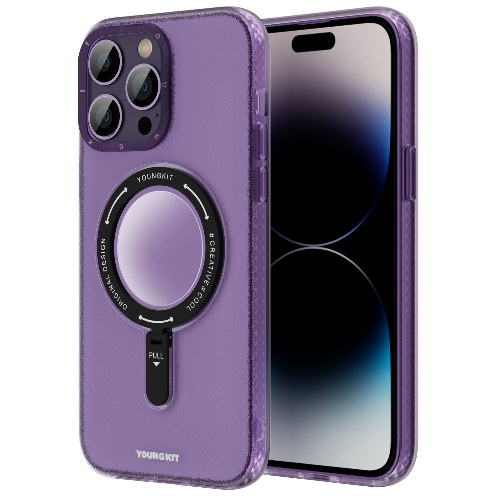 iPhone 13 Pro Max Hülle YOUNGKIT Rock Frosted Multifunctional Stand MagSafe / Purple