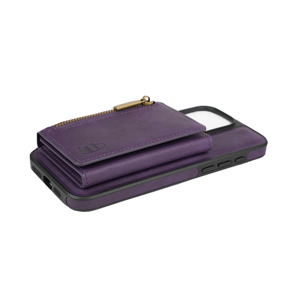 iPhone 14 Pro Hülle und Portemonnaie Set Premium Kunstleder MagSafe / Napoli – Purple