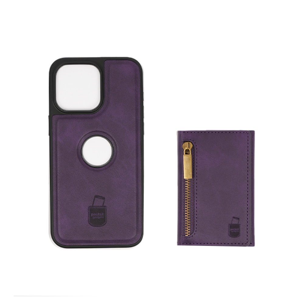 iPhone 12 Pro Hülle und Portemonnaie Set Premium Kunstleder MagSafe / Napoli – Purple