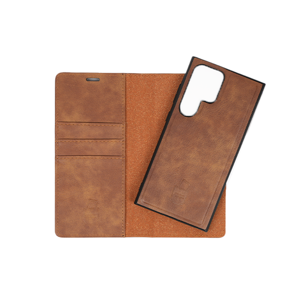 Samsung Galaxy S24 Ultra Flip Cover Case Etui Hülle Premium Kunstleder Magnetisch Kartenhalter / Milano – Brown Samsung