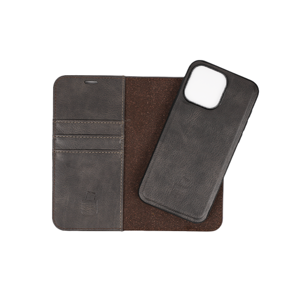 iPhone 15 Plus Etui Hülle Flip Cover Premium Kunstleder Magnetisch Kartenhalter / Milano – Gray iPhone