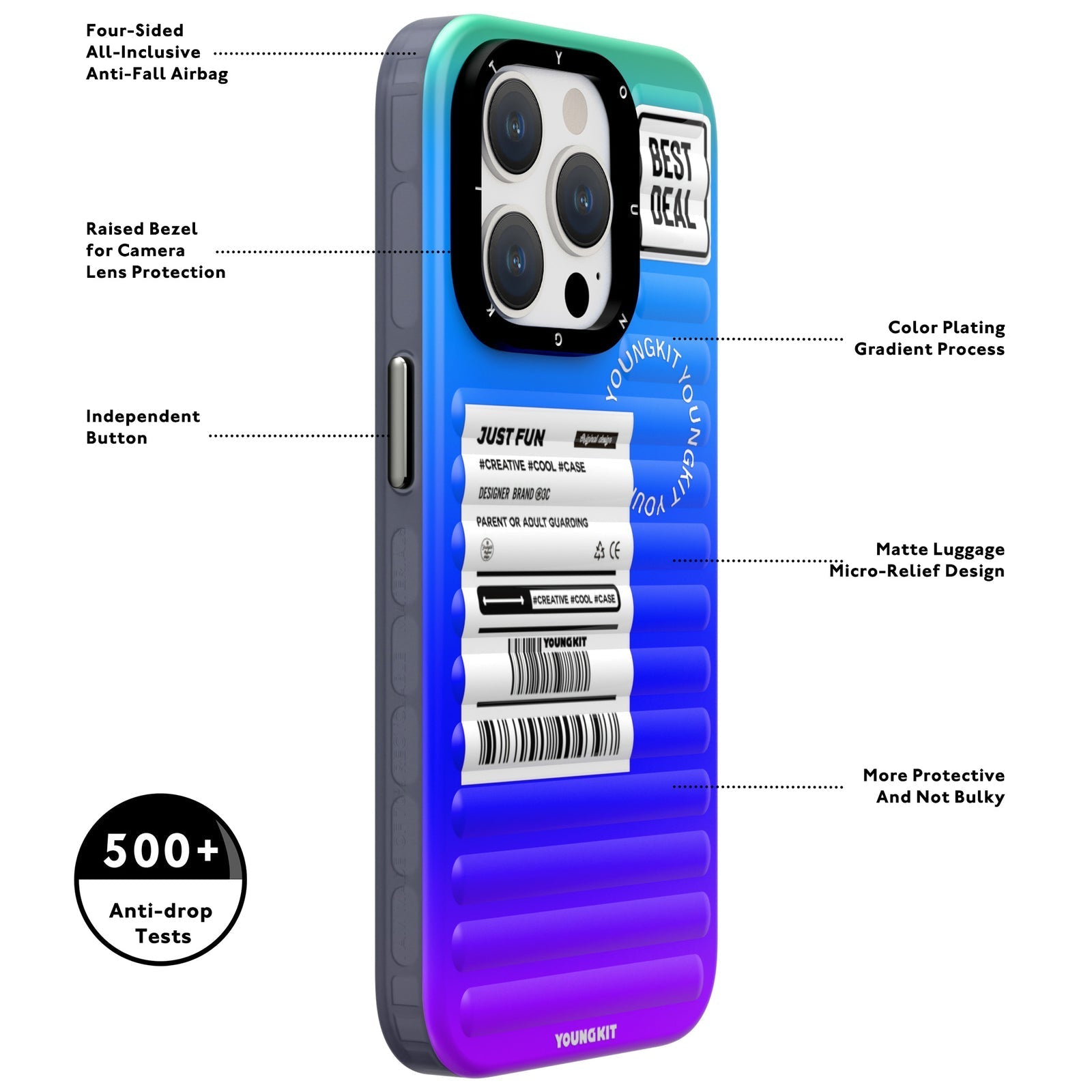 iPhone 15 Pro Max Case YOUNGKIT Mysterious Multicolor Gradient Luggage Ultramarine Blue Fantasy