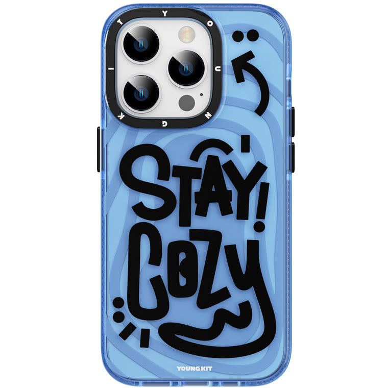 iPhone 14 Pro Case YOUNGKIT Happy Mood Luxury Designer Brand Shockproof iPhone Case Blue Stay Cozy