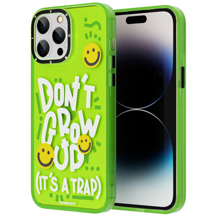 iPhone 14 Pro Case YOUNGKIT Happy Mood Luxury Designer Brand Shockproof Green Don`t Grow Up