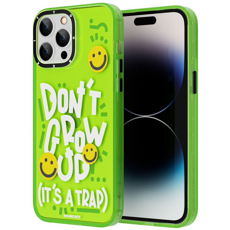 iPhone 15 Pro Max Case YOUNGKIT Happy Mood Luxury Designer Brand Shockproof Green Don`t Grow Up