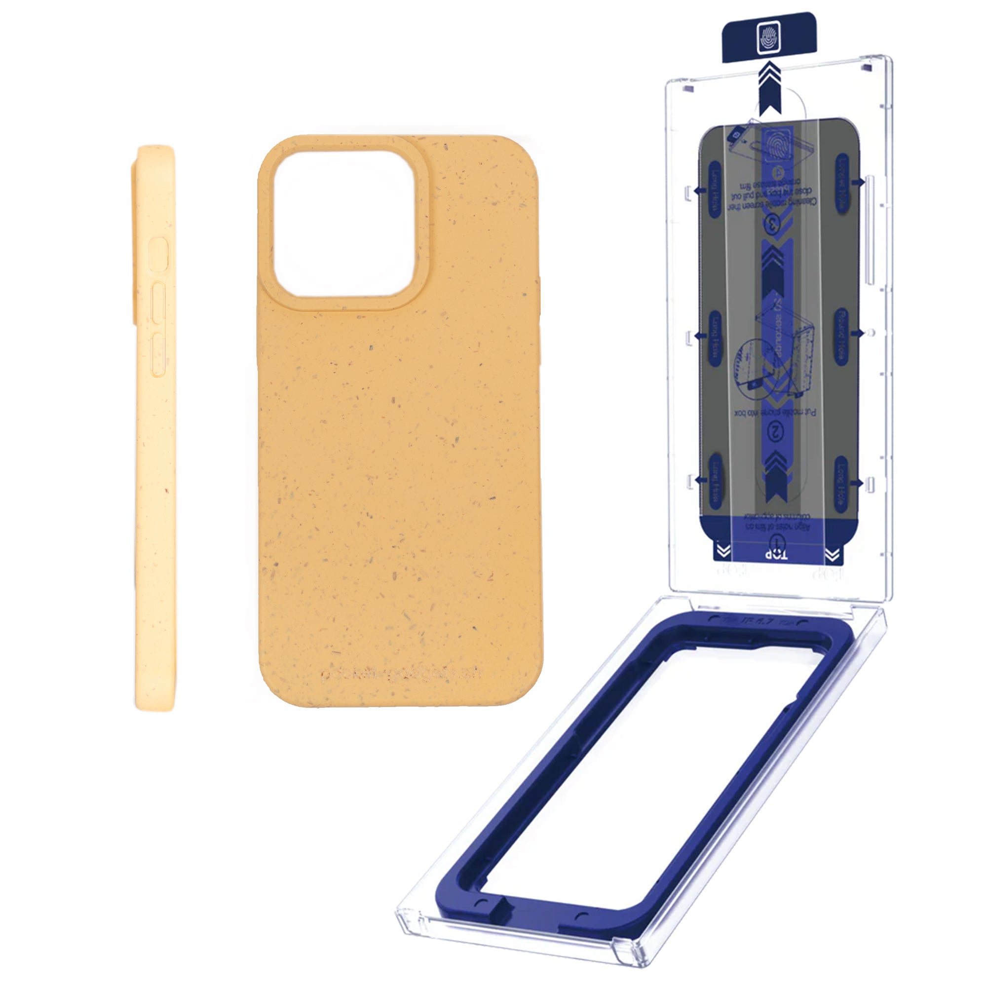 PG Eco Planet Kit Vegane Hülle & EasyGlass Set iPhone 12 Pro Max / Privacy + Yellow