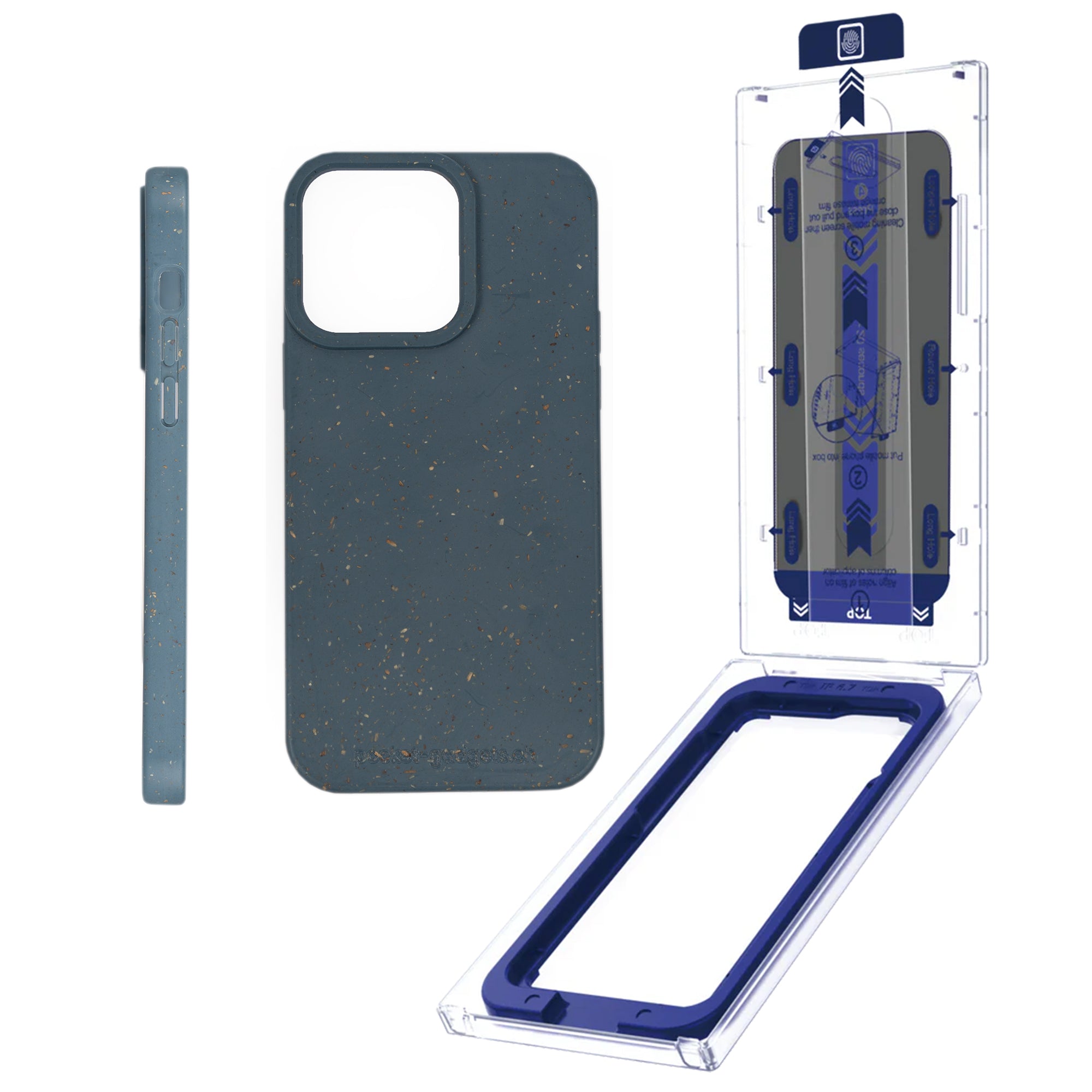 PG Eco Planet Kit Vegane Hülle & EasyGlass Set iPhone 15 / Privacy + Blue